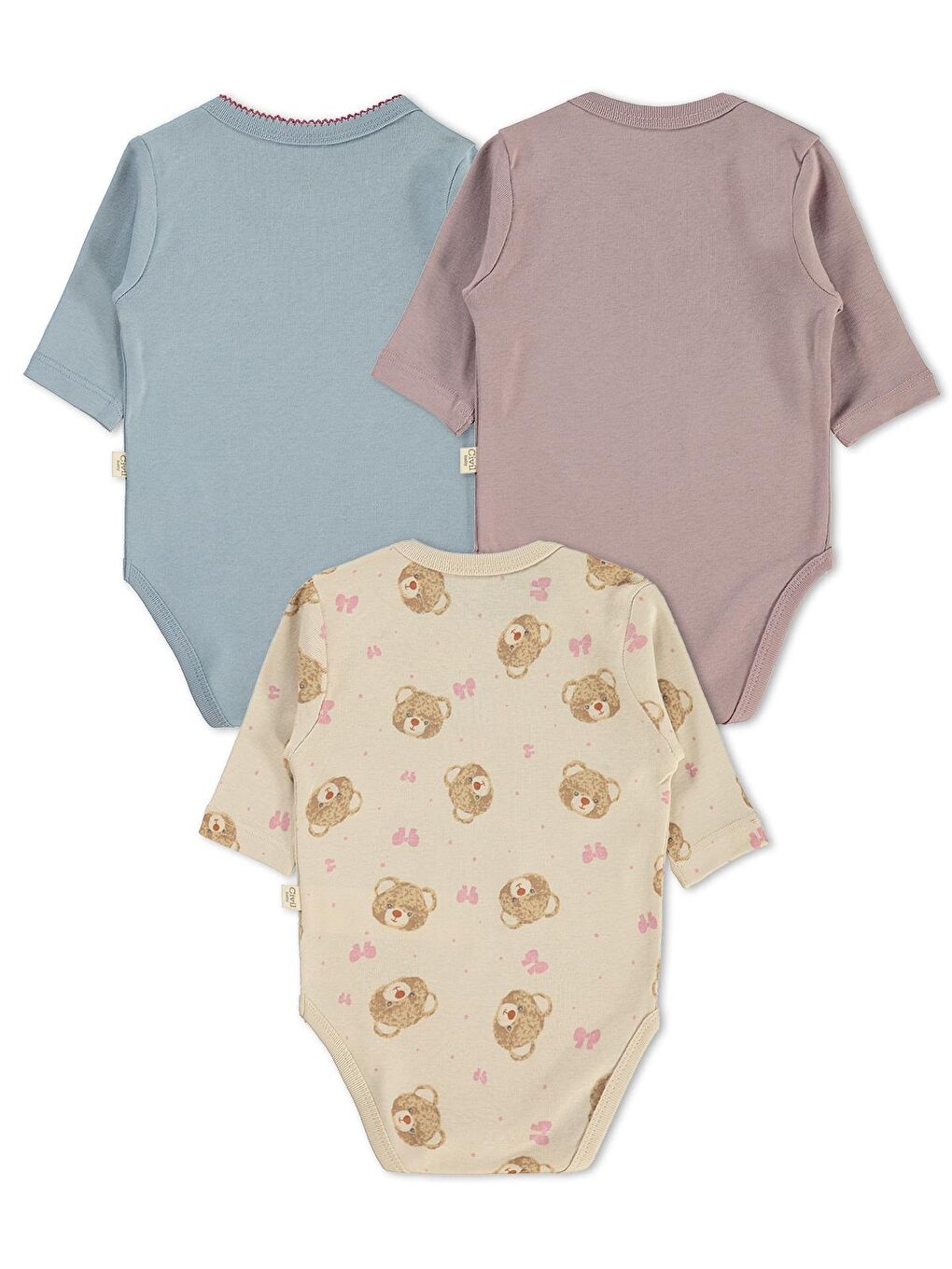 Baby Ayıcık Empirmeli 3 Lü 0-36 Ay Çıtçıtlı Badi - Bej 9-12 Ay-7