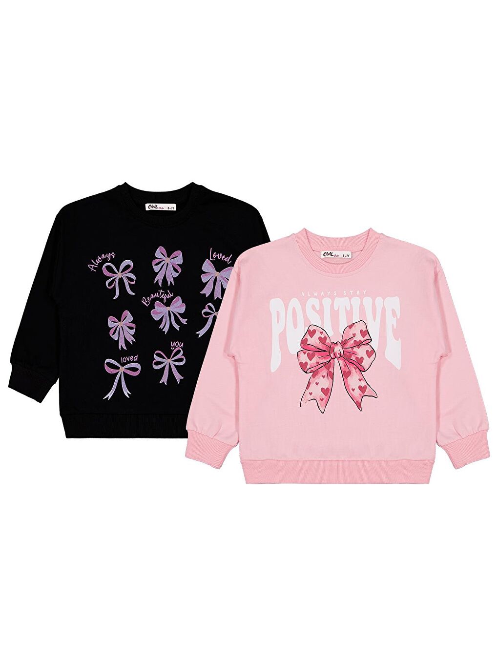 Beyaz Girls Fiyonk Baskılı 2'li Set 6-9 Yaş Sweatshirt - Standart