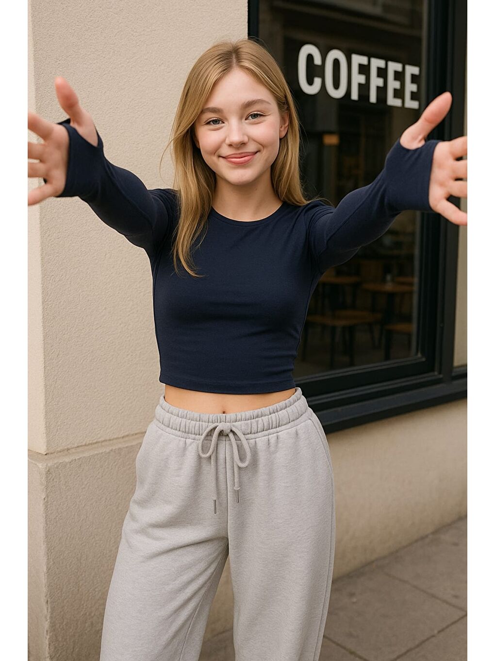 Lacivert Parmak Geçmeli Crop Top Bluz Viskon Badi-4