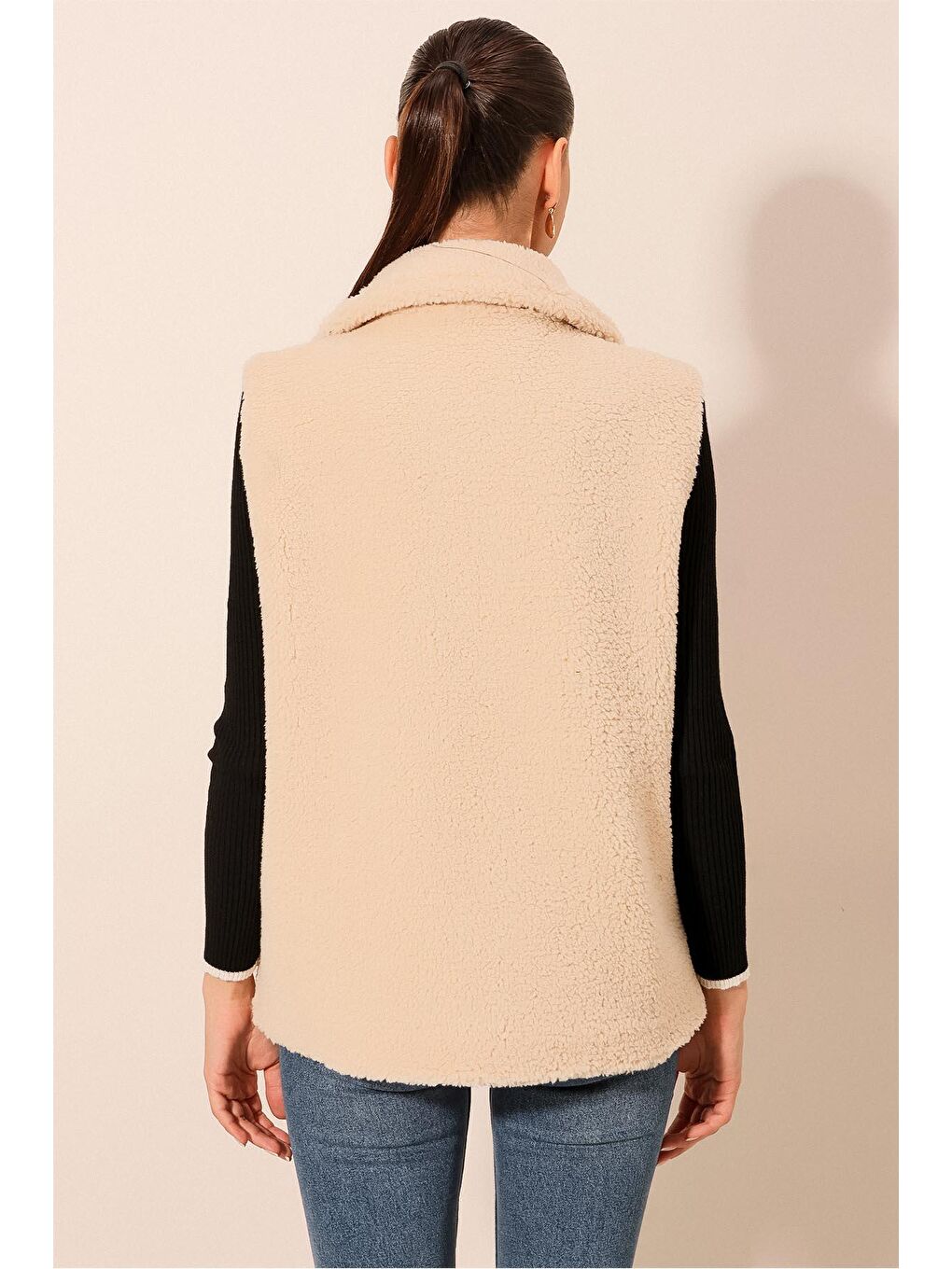 Ekru 6793 Peluş Yelek - Krem-5