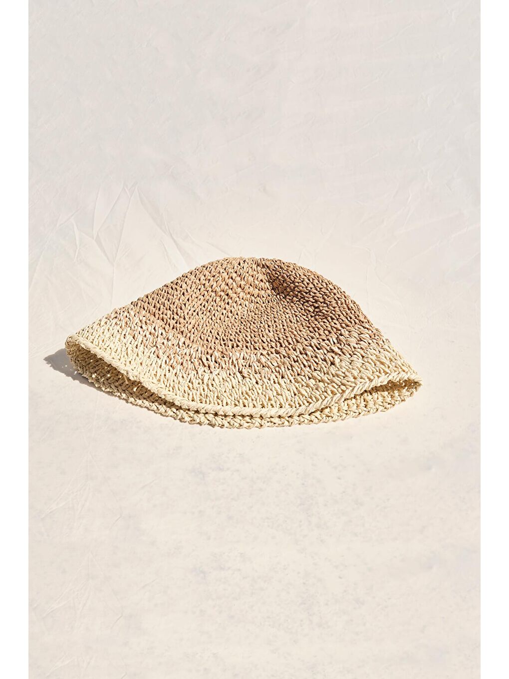 Renkli Bej Hasır Örme Plaj Şapkası-1