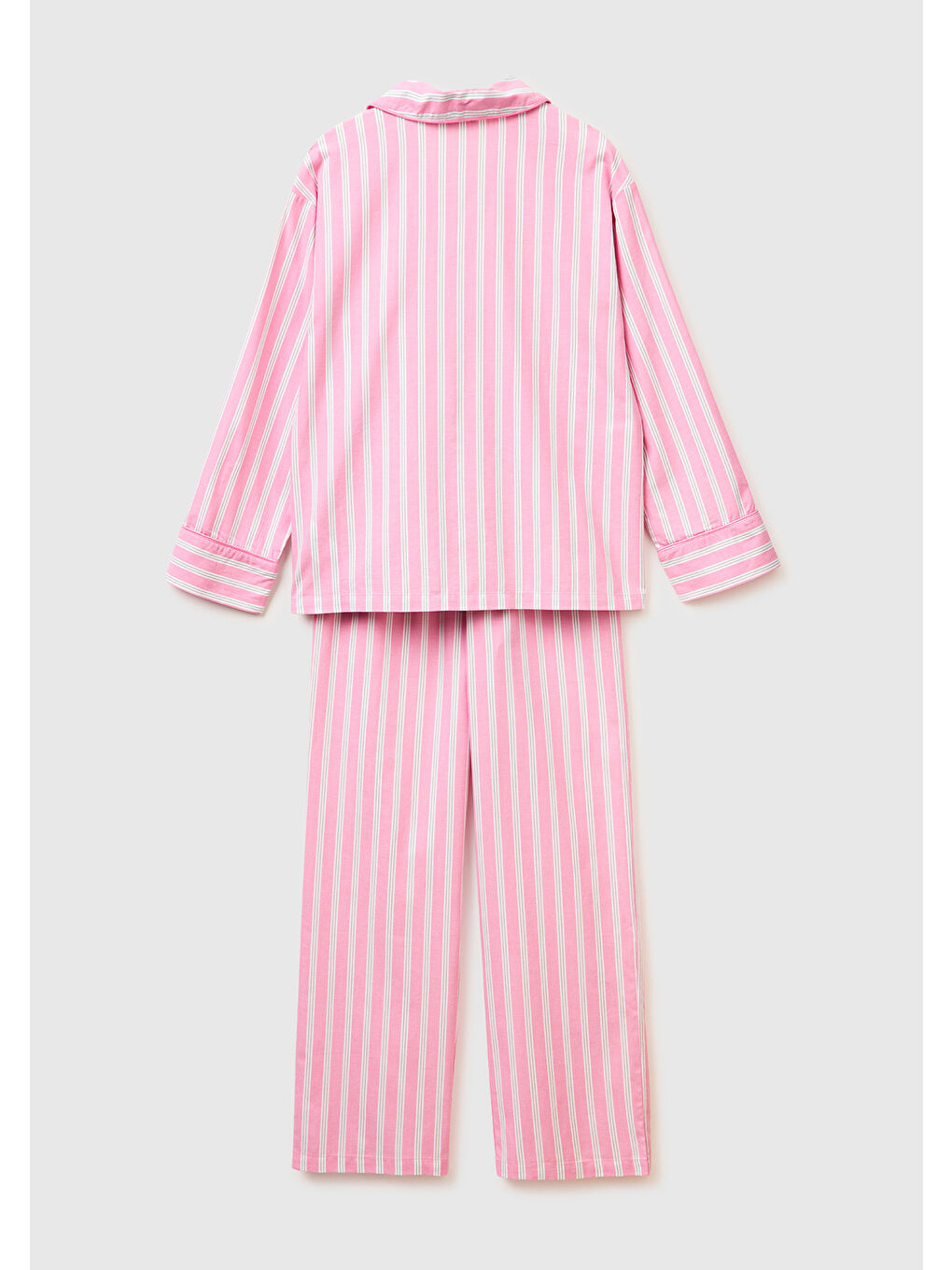 Kadın Pembe %100 Pamuk Çizgili Cep Detaylı Gömlek Yaka Pijama Takımı-1
