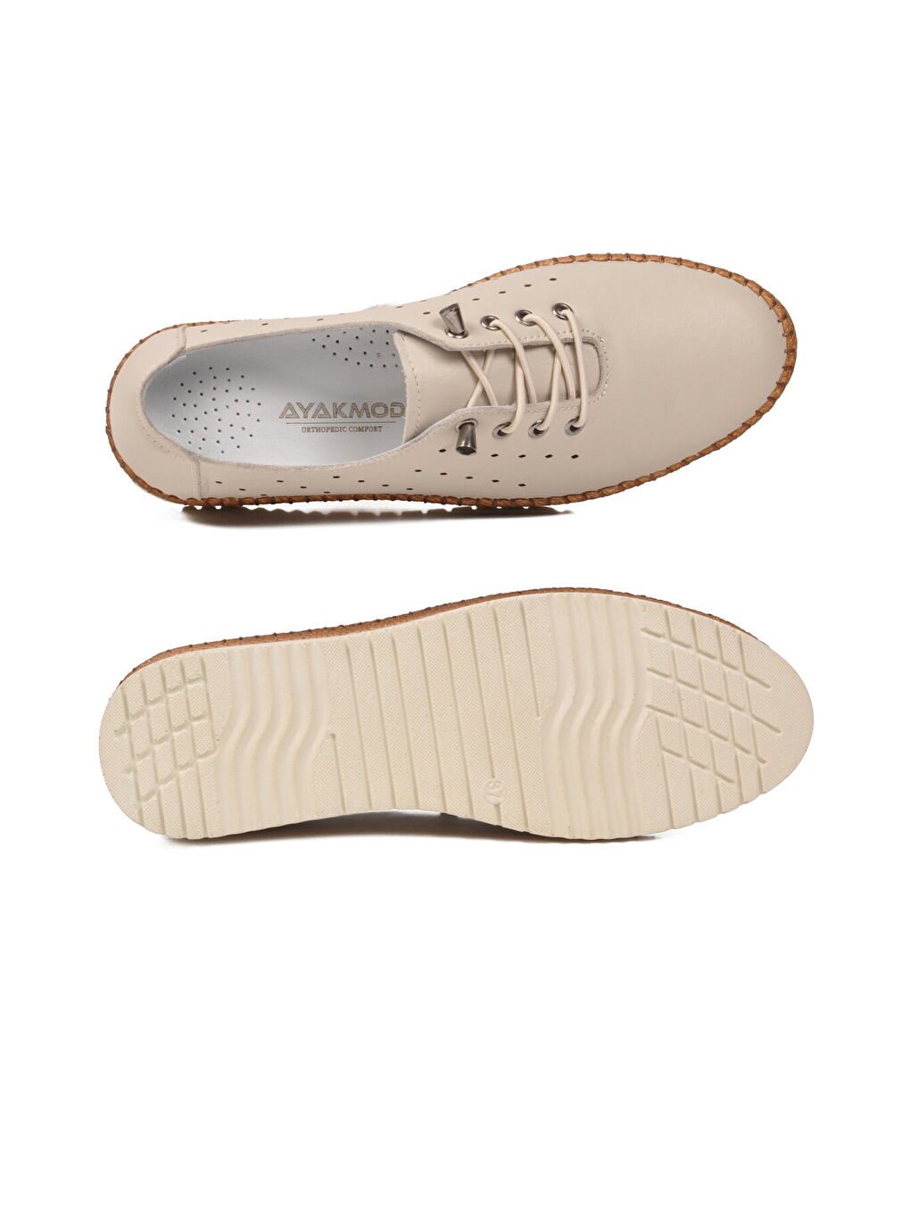 Bej Hakiki Deri Ortopedik Kadın Casual Ayakkabı 508 Z-4
