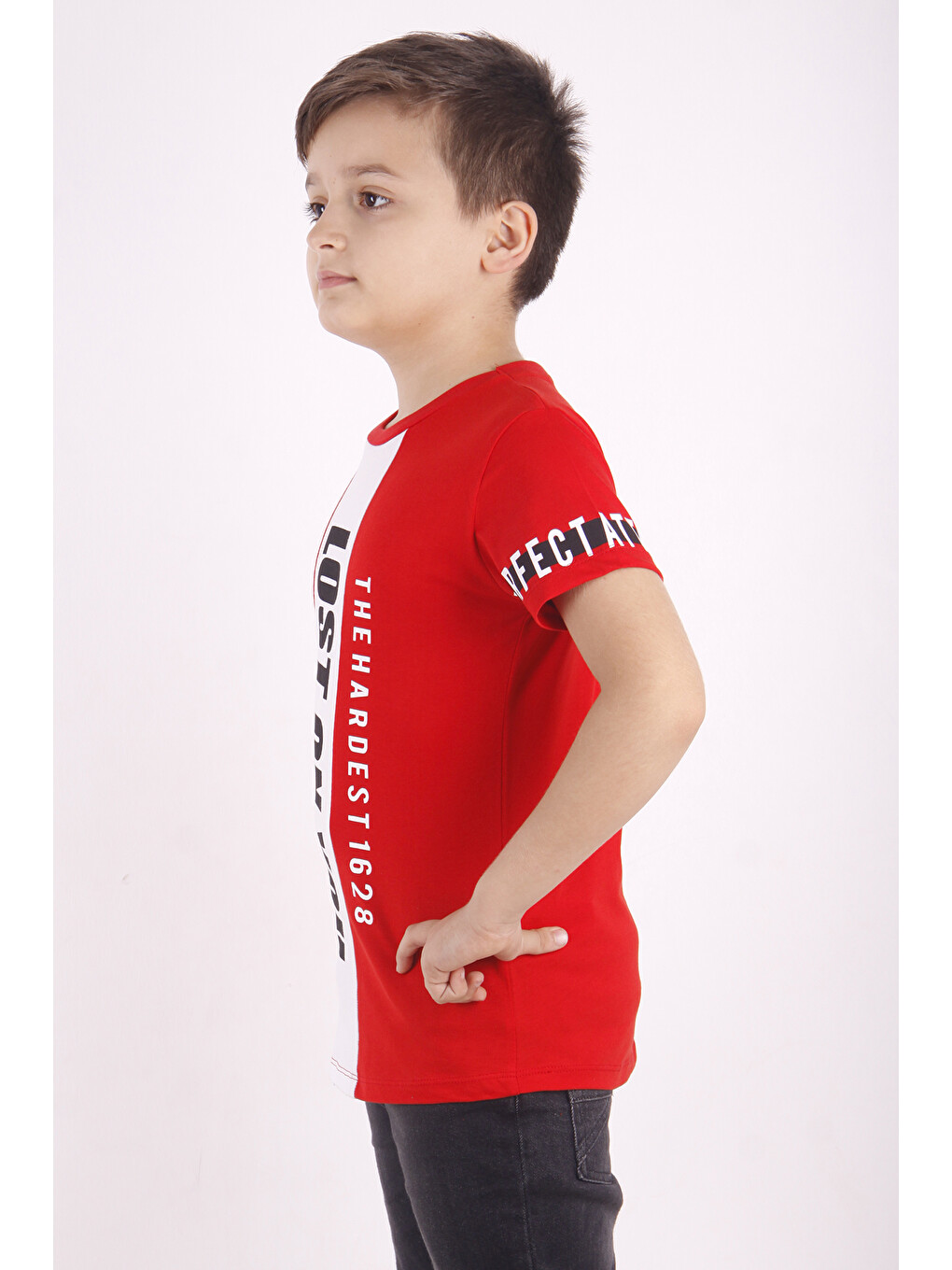 Kırmızı Erkek Çocuk Yazı Baskılı Tişört-1