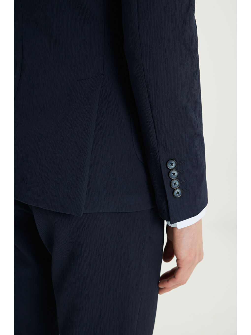 Erkek Lacivert Pamuklu Slim Fit Mono Yaka Torba Cepli Esnek Takım Elbise-5