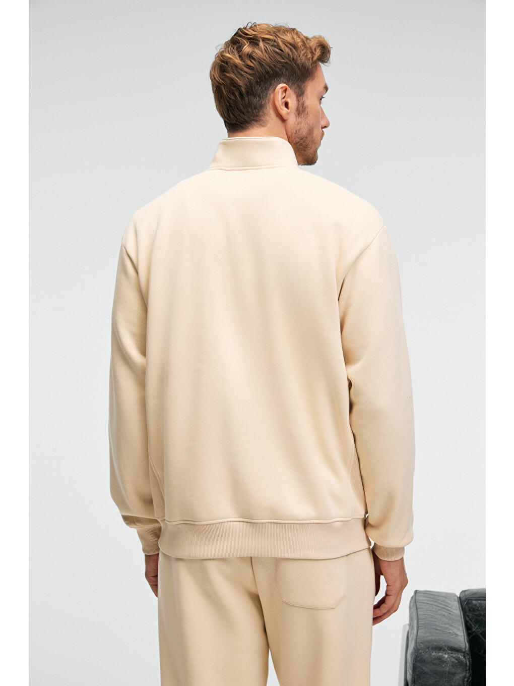 Bej BAXTER Erkek Dik Yakalı Fermuarlı Relaxed VANİLYA Sweatshirt-5