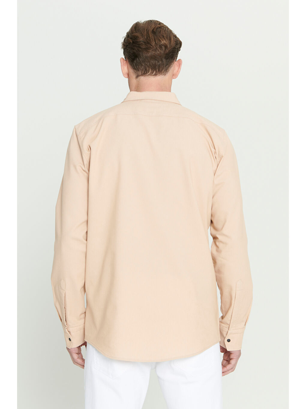 Erkek Bej Slim Fit Dar Kesim Klasik Yaka Pamuk Karışımlı Gömlek-4