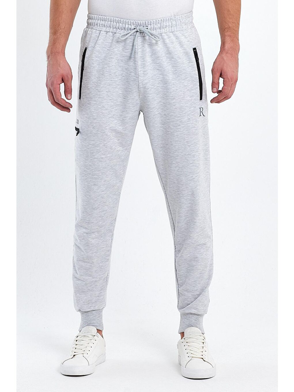 Gri Reflektör Baskı Paça Lastik Erkek Jogger Eşofman Altı
