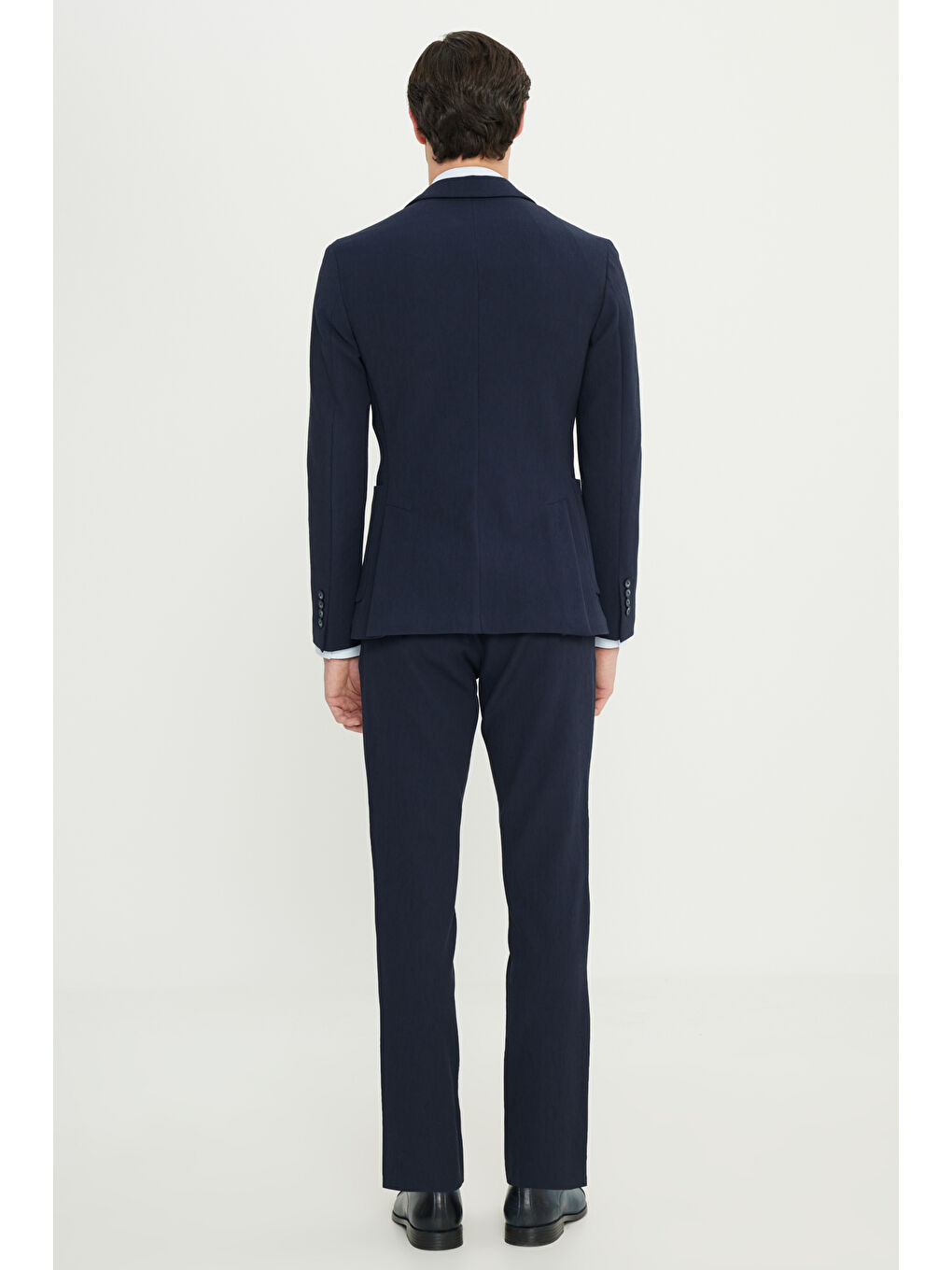 Erkek Lacivert Pamuklu Slim Fit Mono Yaka Torba Cepli Esnek Takım Elbise-6