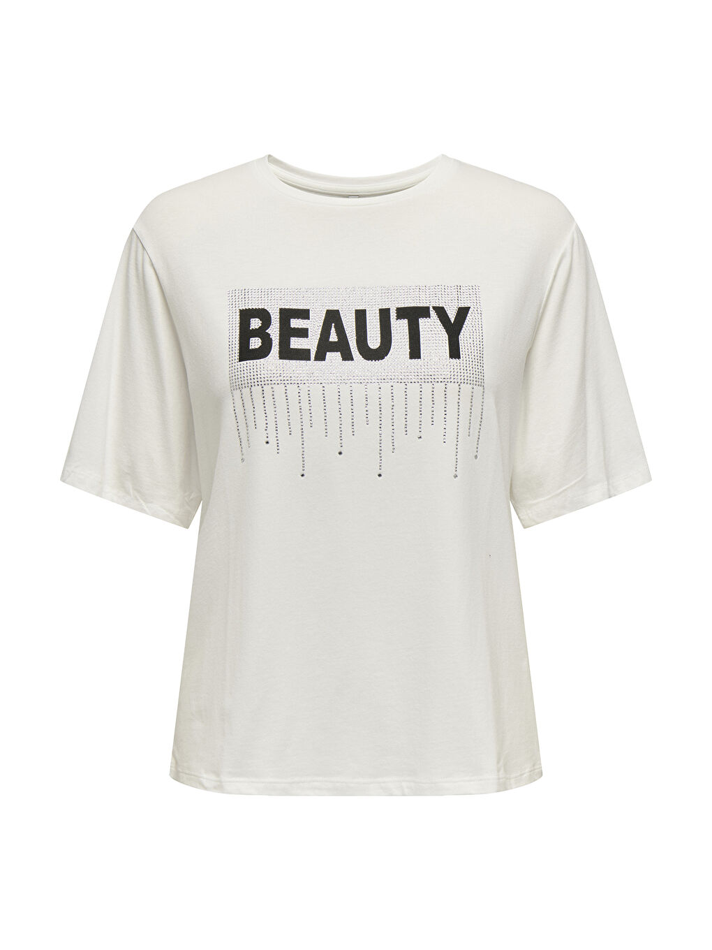 Beyaz Onlsanni Taşlı Pamuklu Regular Fit Bisiklet Yaka T Shirt 15346650-5