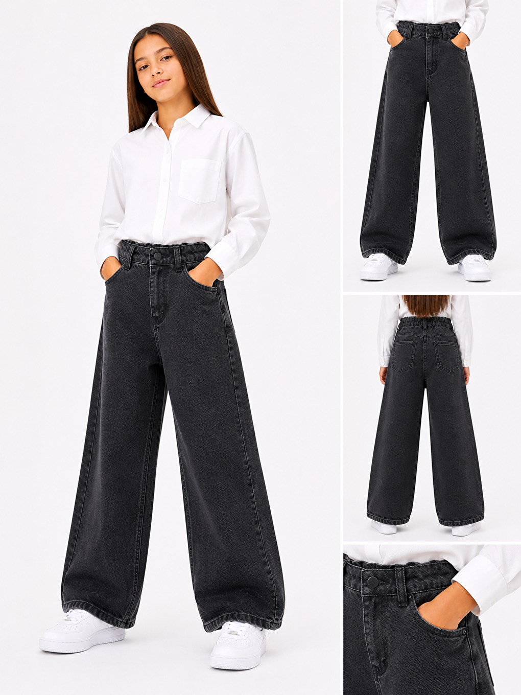 Gri kids Wideleg Kız Çocuk Jean Pantolon