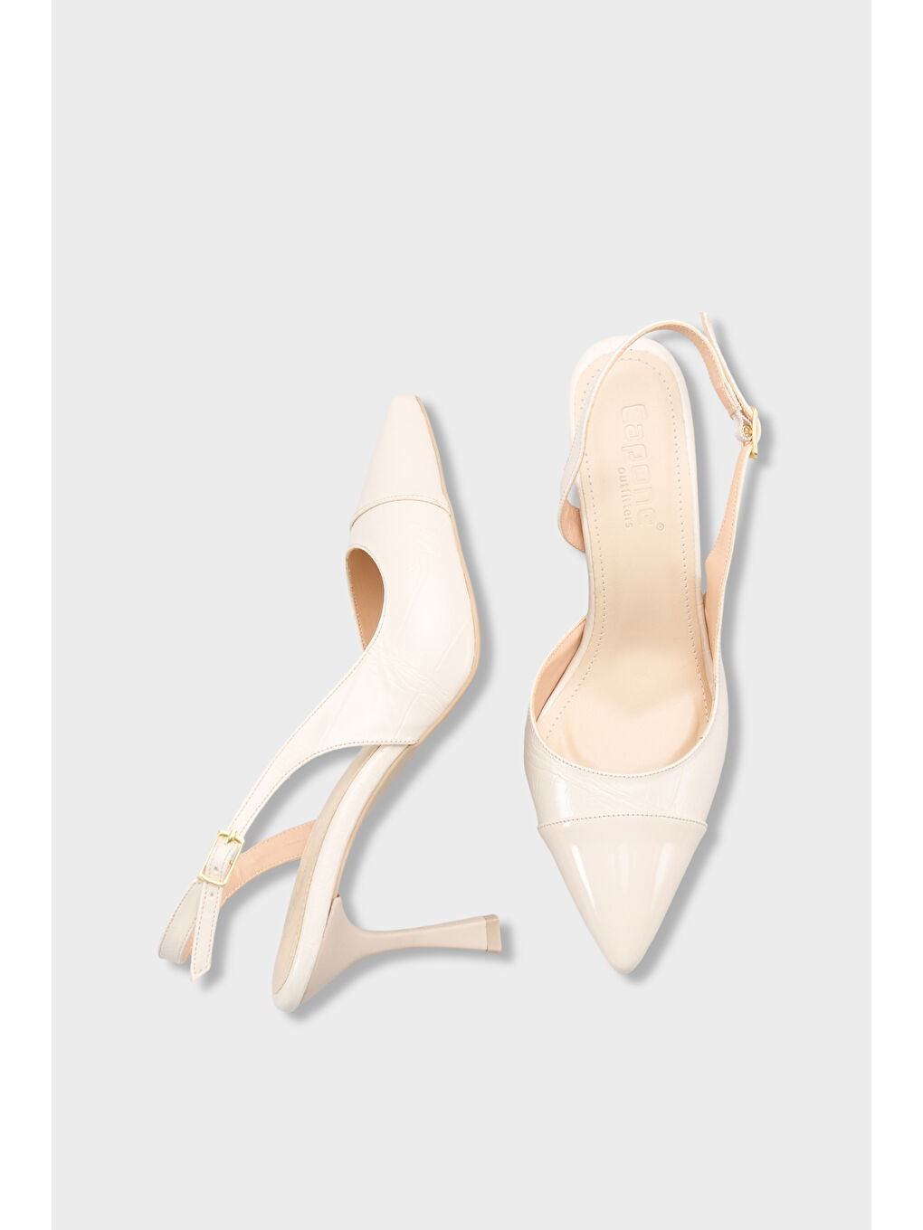 Bej Salli Sivri Burunlu Arkası Açık Orta Topuklu Kadın Ayakkabı-4