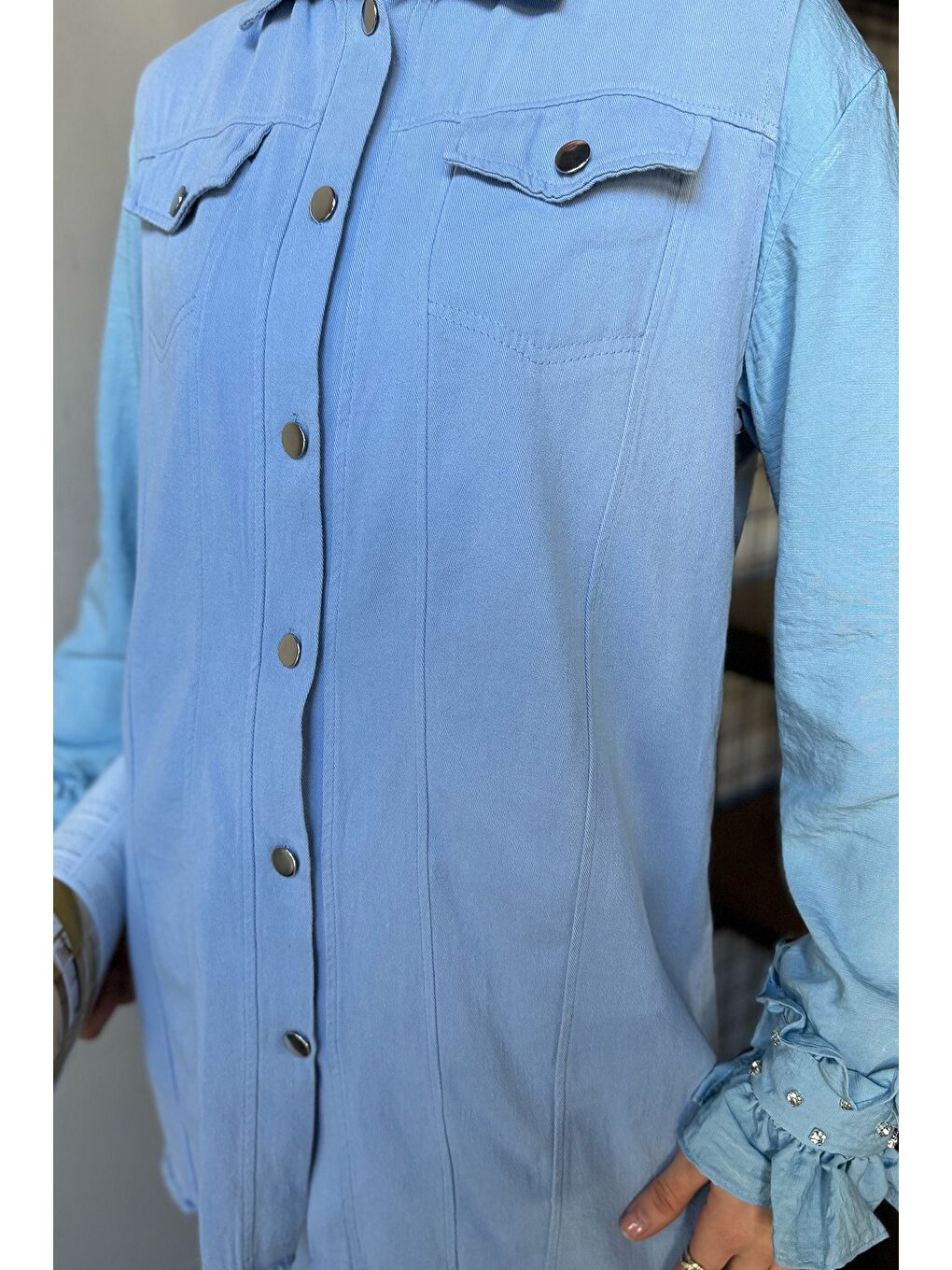 Mavi Tesettür Gabardin Yelek Pantolon İkili Takım-4