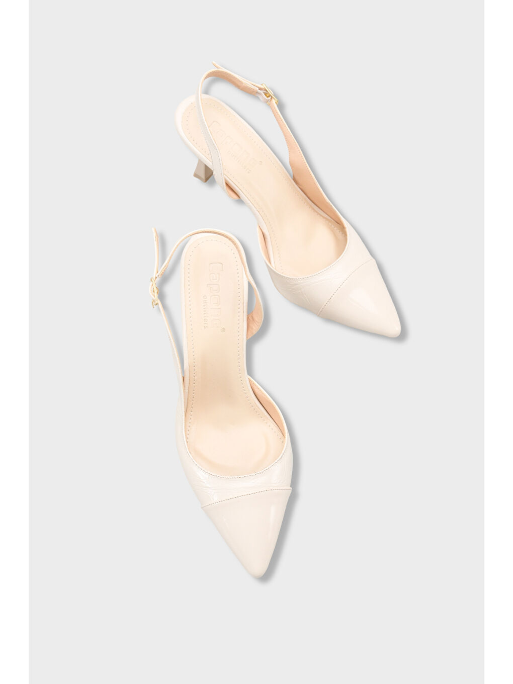 Bej Salli Sivri Burunlu Arkası Açık Orta Topuklu Kadın Ayakkabı-5