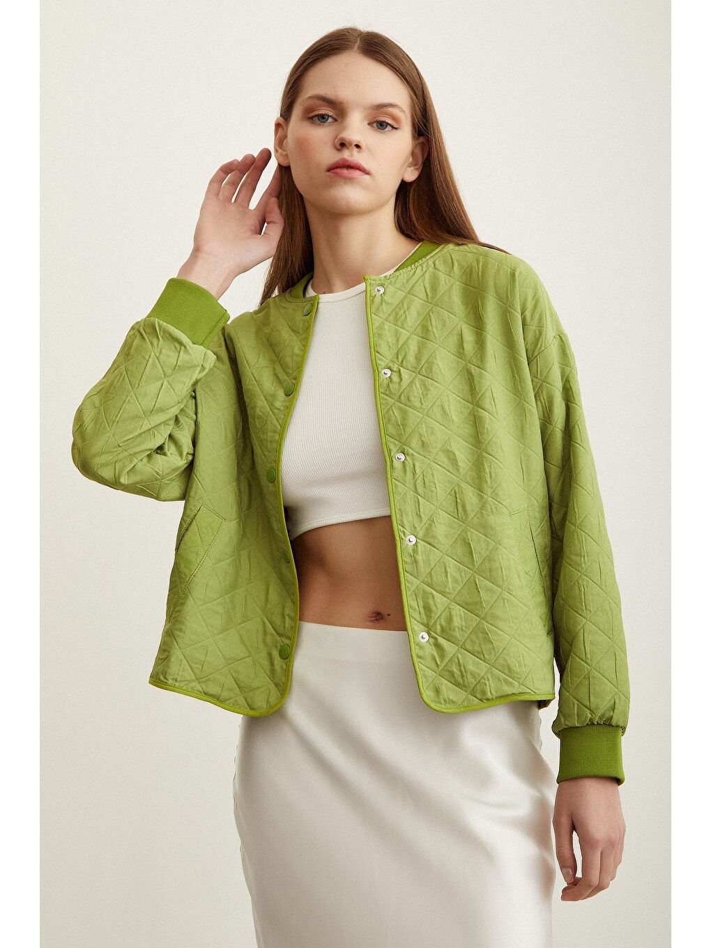 Yeşil Bomber Kapitone Ceket