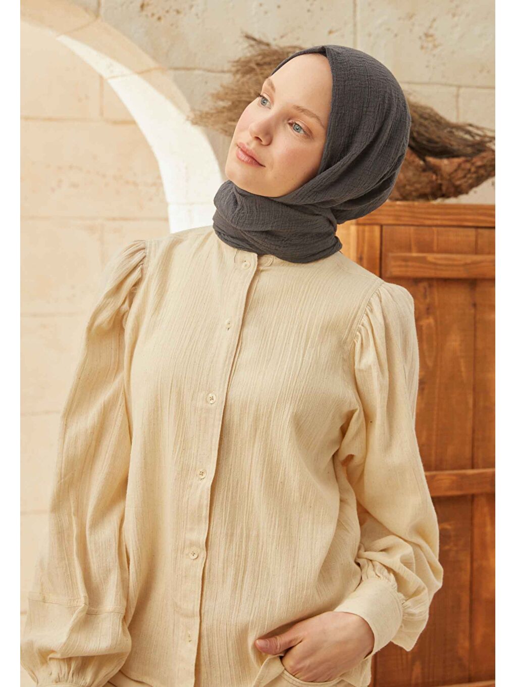 Organik Pamuk Şal Antrasit