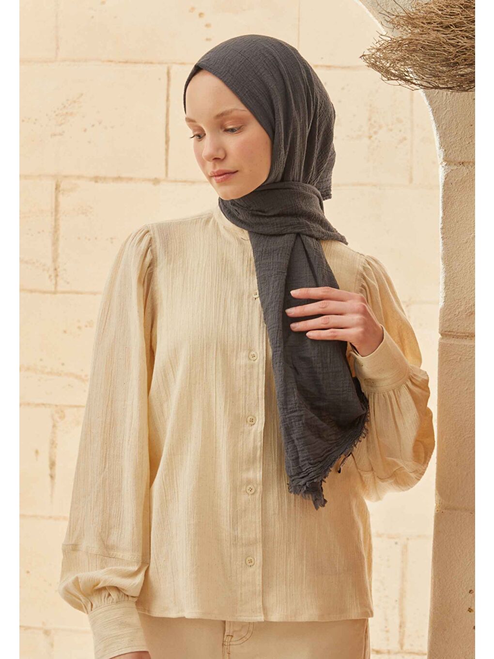 Organik Pamuk Şal Antrasit-1