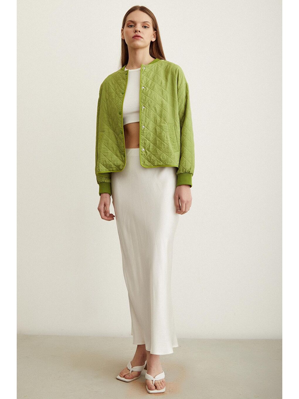 Yeşil Bomber Kapitone Ceket-1