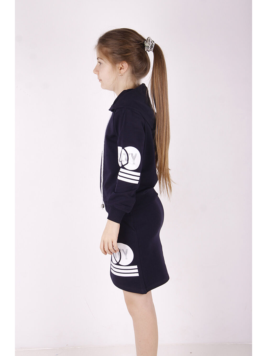 Lacivert Kız Çocuk Kolları Ve Eteği TNTY Baskılı Etekli Takım-4