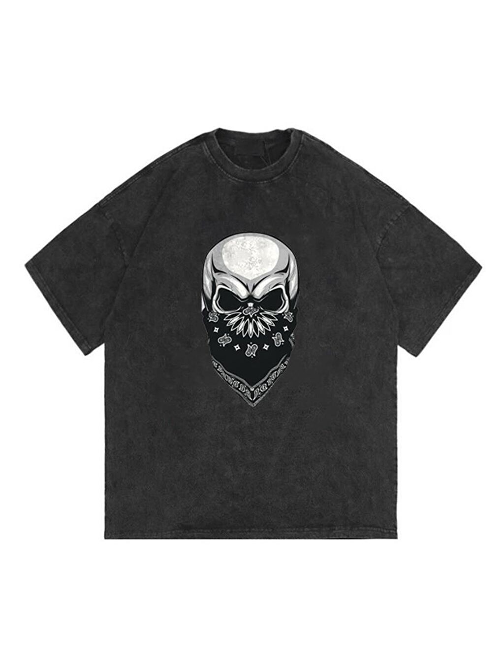 Touz Moda Antrasit Yıkamalı Gang Skull Unisex Eskitme T-shirt - 1