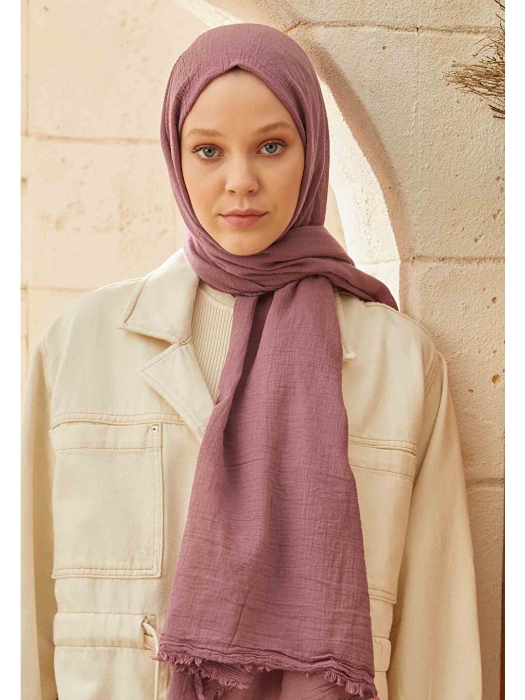 Pembe Organik Pamuk Şal Gülkurusu-1