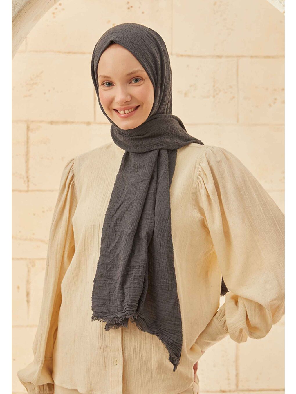 Organik Pamuk Şal Antrasit-2