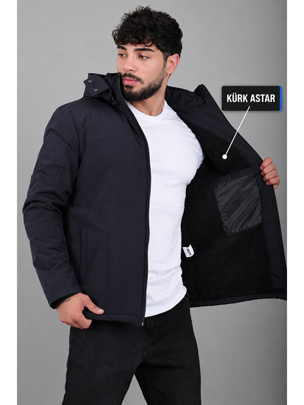 Lacivert İçi Kürlü Spor Elastanlı Mont/kaban Pldp3016_50509-2