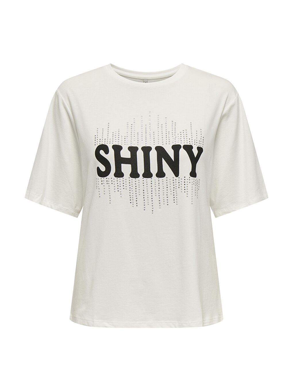 Beyaz Onlsanni Taşlı Pamuklu Regular Fit Bisiklet Yaka T Shirt 15346650-5