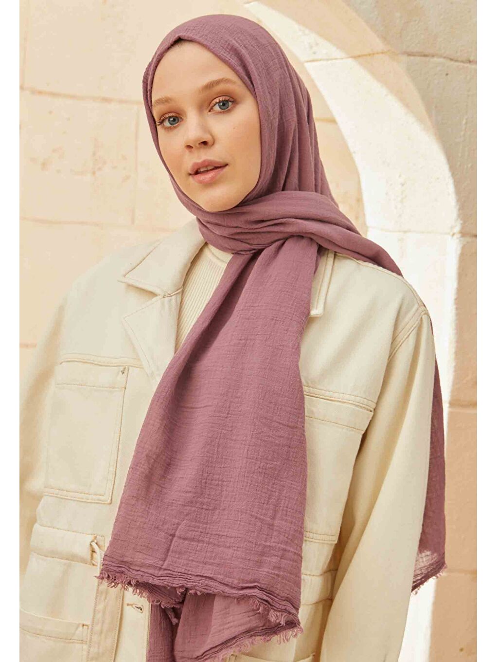 Pembe Organik Pamuk Şal Gülkurusu-2