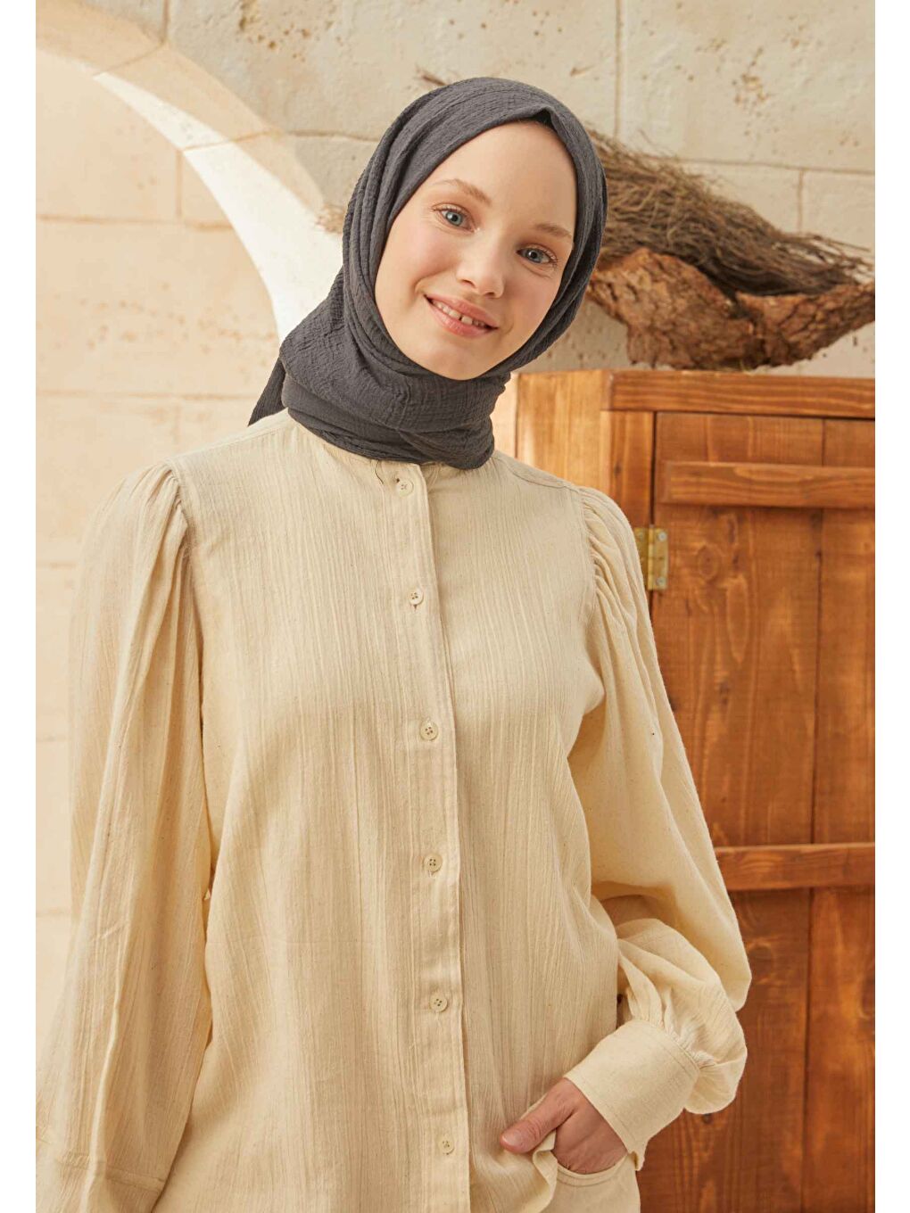 Organik Pamuk Şal Antrasit-3