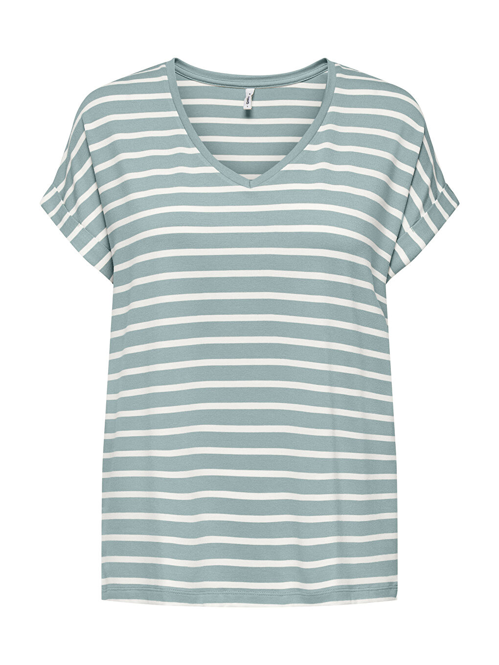 Yeşil Onlmoster Çizgili Relaxed Fit V Yaka T Shirt 15319825