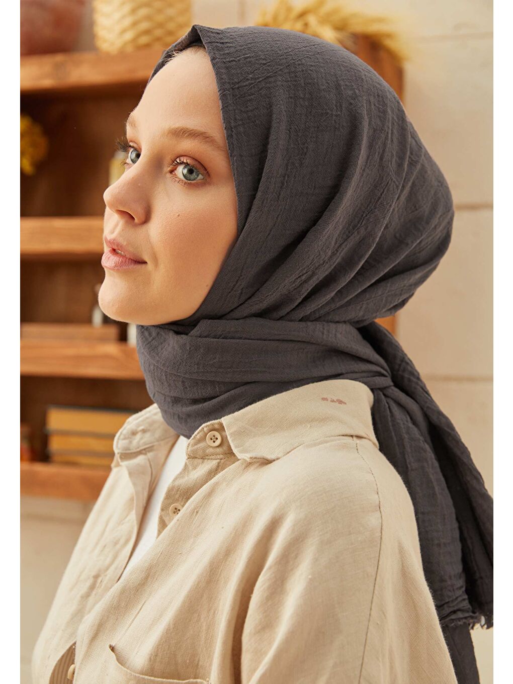 Organik Pamuk Şal Antrasit-4