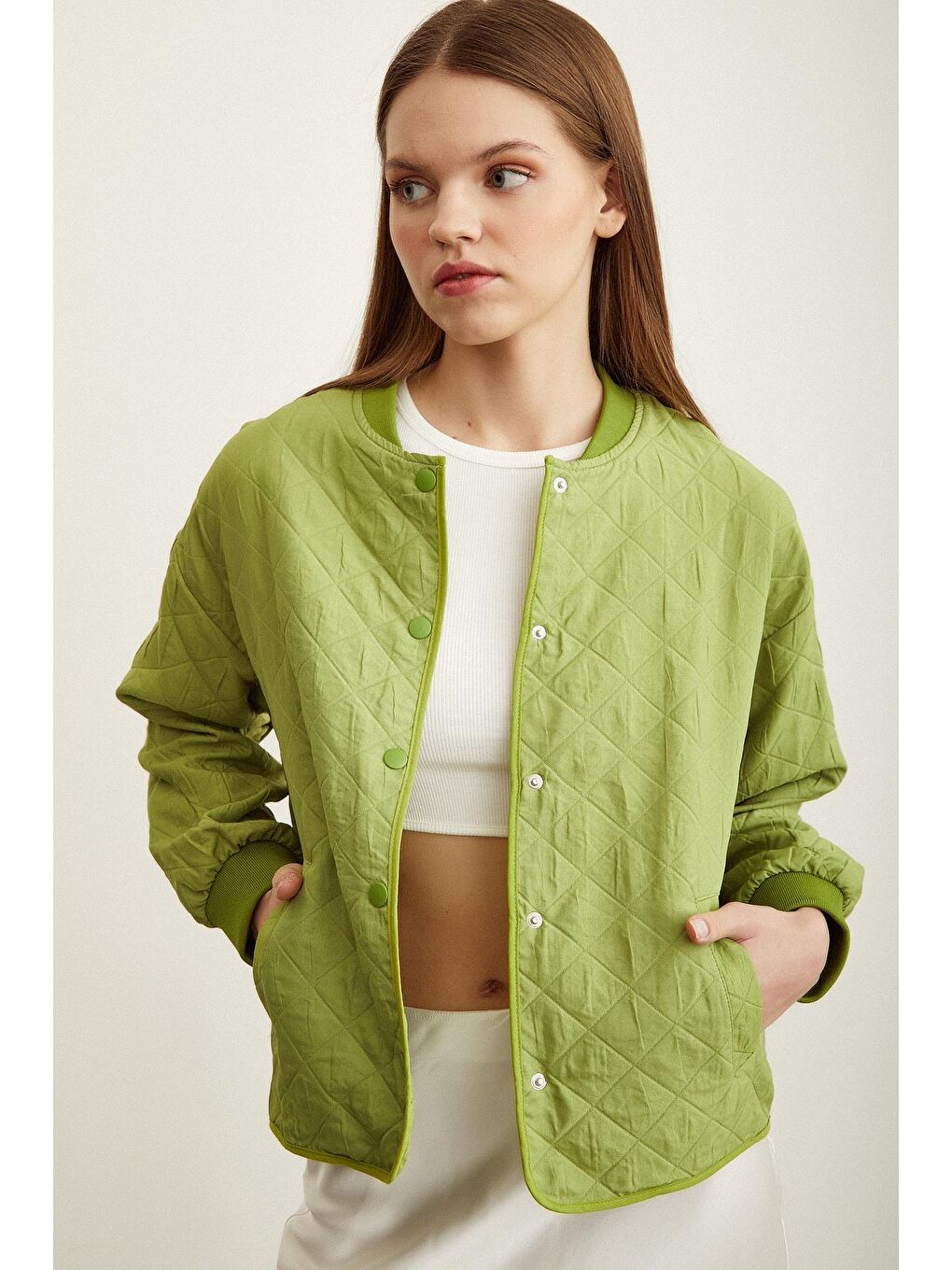 Yeşil Bomber Kapitone Ceket-3