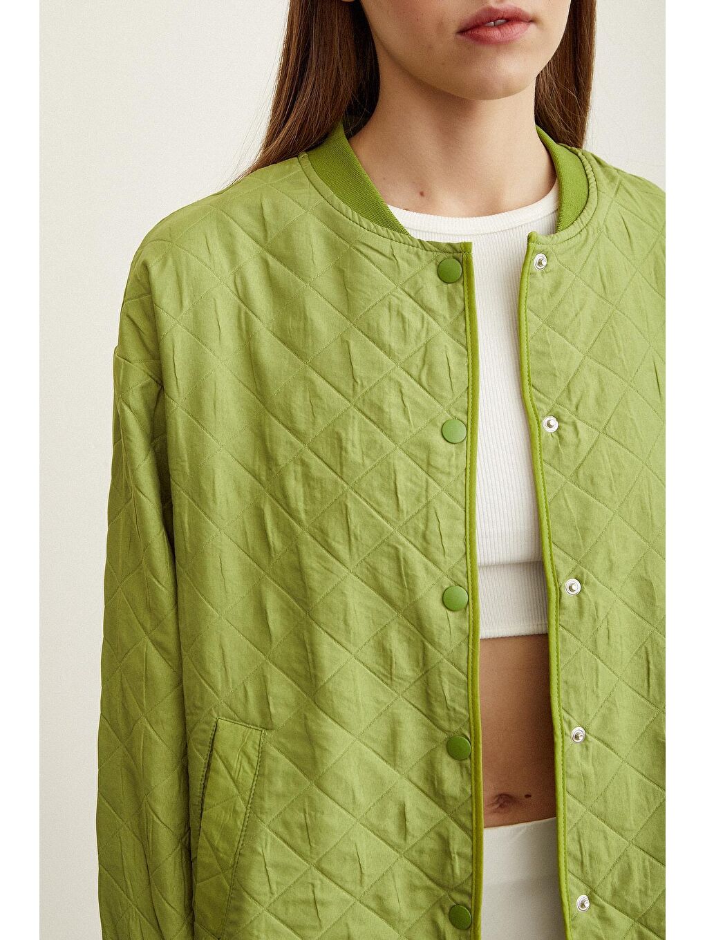 Yeşil Bomber Kapitone Ceket-4