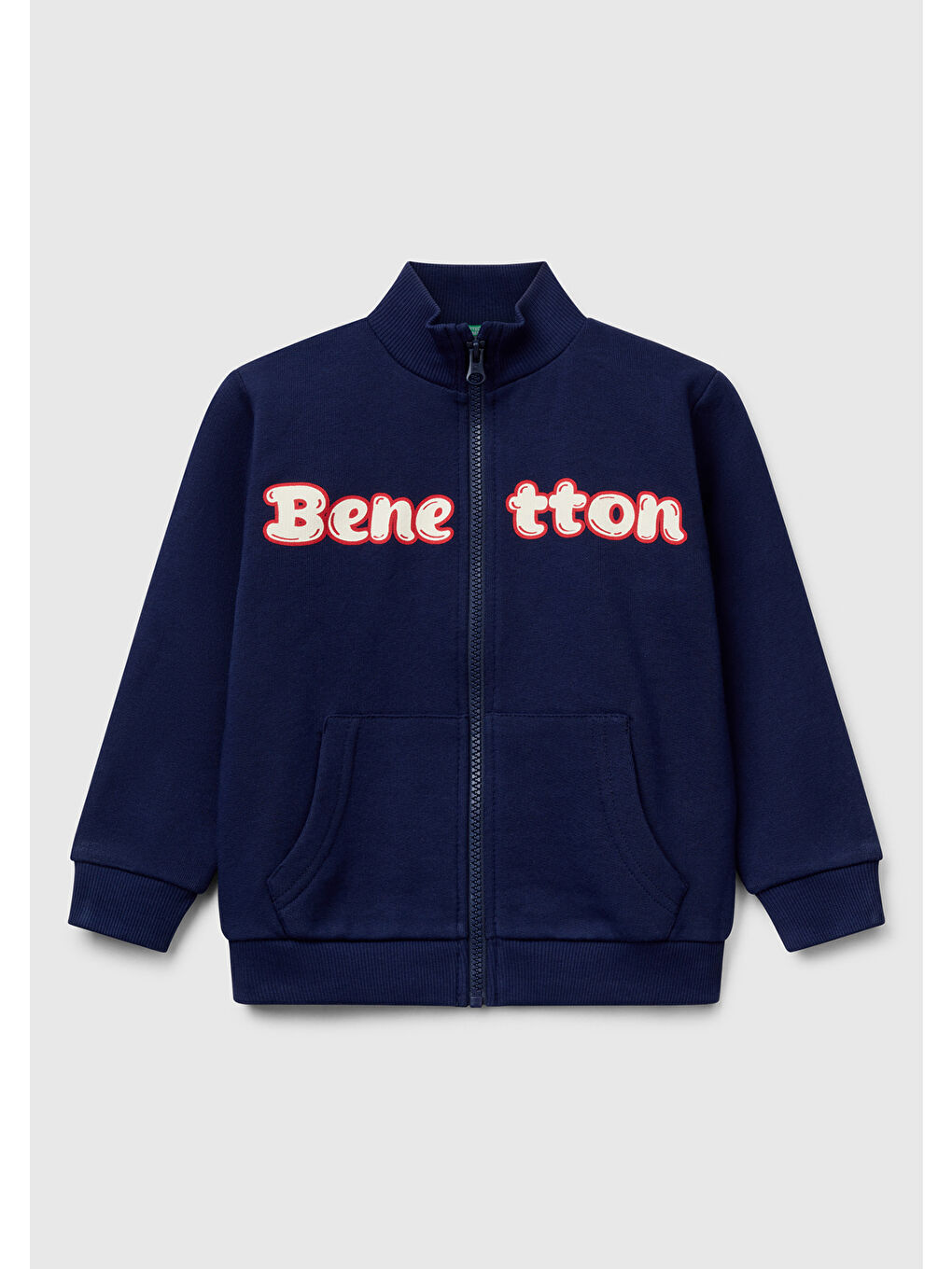 Erkek Çocuk Lacivert Benetton Logo İşlemeli Fermuarlı Sweatshirt
