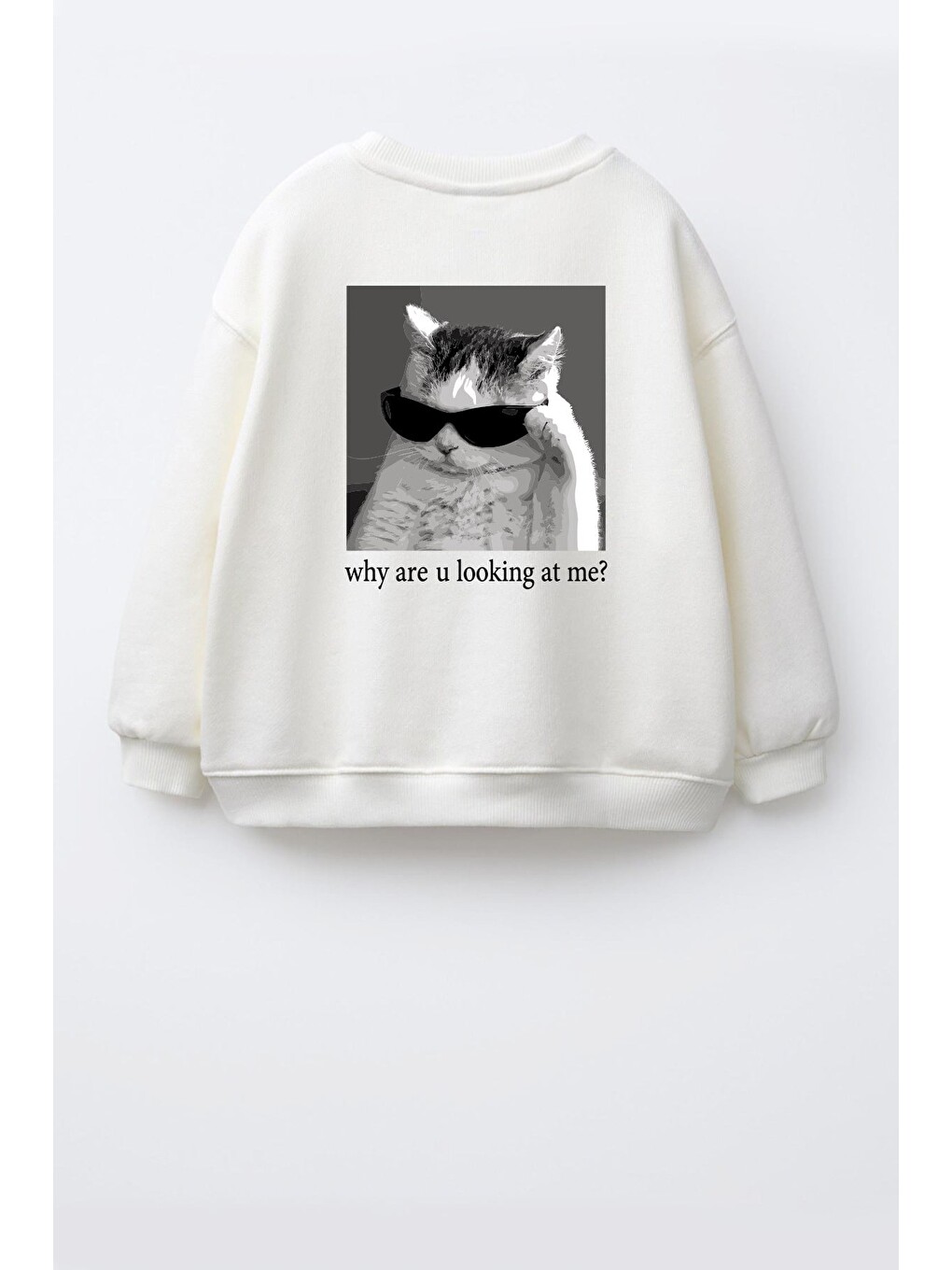 Ekru Unisex Çocuk 3 İplik Kumaş Pamuklu Sırt Baskılı Sweatshirt