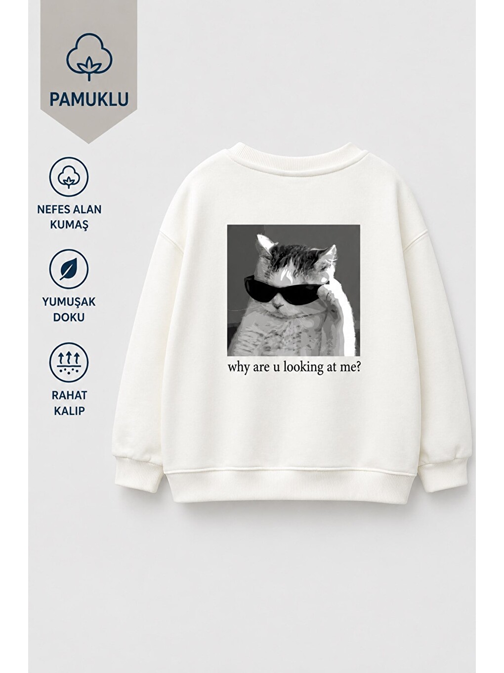 Ekru Unisex Çocuk 3 İplik Kumaş Pamuklu Sırt Baskılı Sweatshirt-2