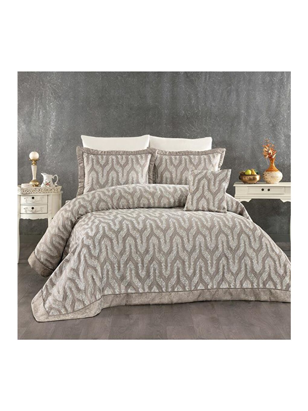 Kahverengi Deniz 7 Parça Şönil Pike Takımı Kahve-1