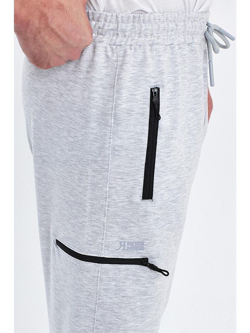 Gri Reflektör Baskı Paça Lastik Erkek Jogger Eşofman Altı-4