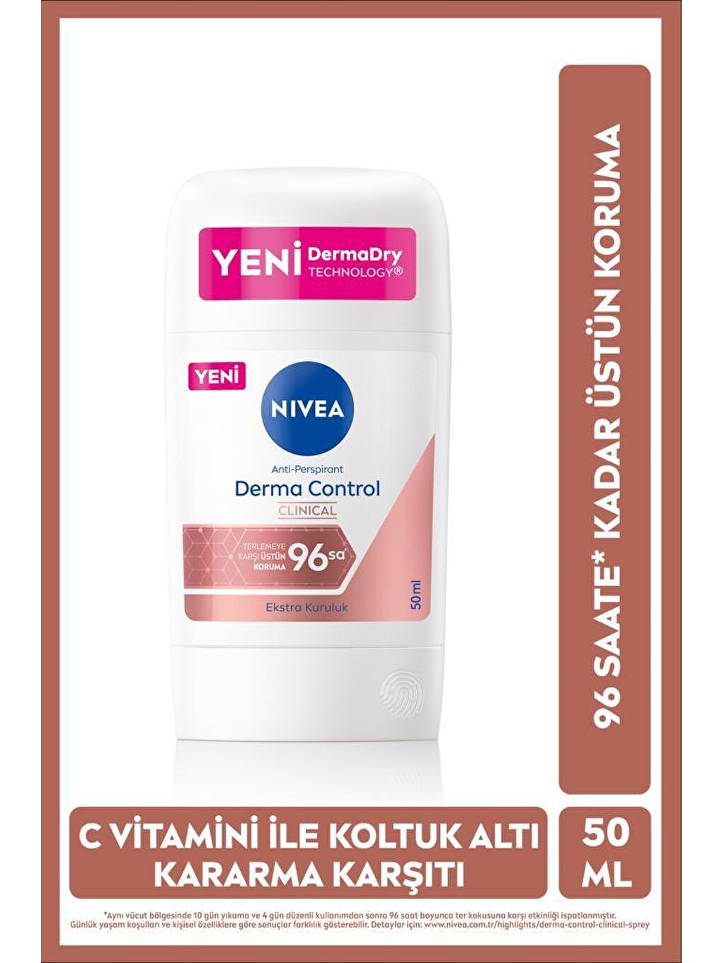 NIVEA Kadın Stick Roll-On  Derma Control Clinical 50ml, C Vitamini ile Koltuk Altı Kararma Karşıtı