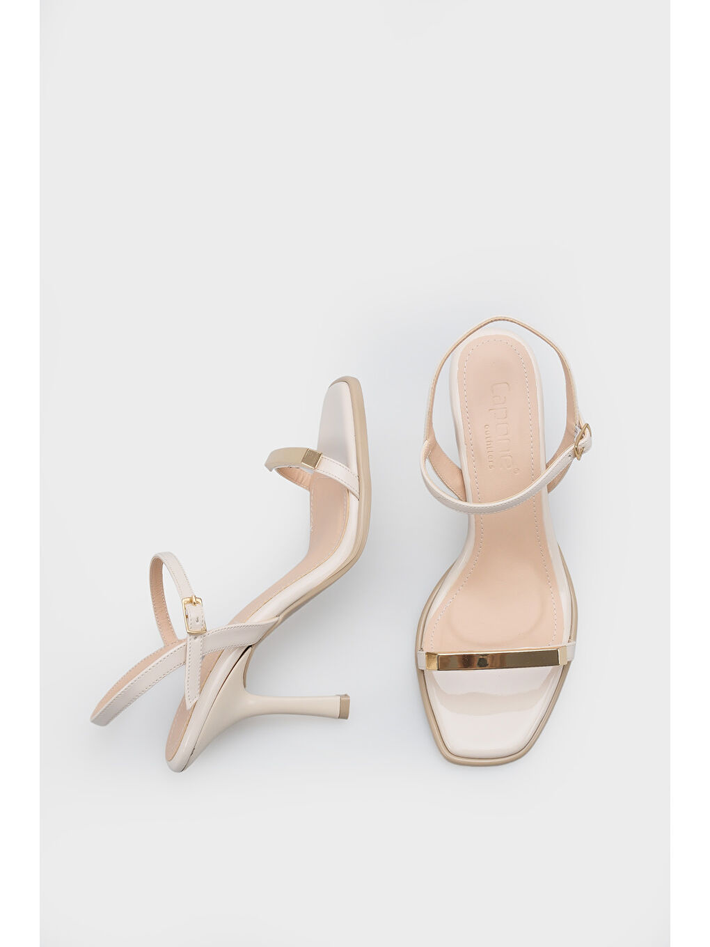 Bej Reggi Küt Burunlu Metal Tek Bantlı Orta Topuklu Bilekten Bantlı Kadın Ayakkabı-4