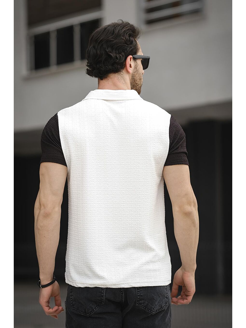 Beyaz Polo Yaka Kısa Kollu Erkek Tişört-2