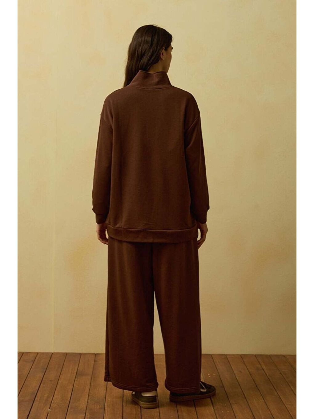 Kahverengi Acı Kahve 3 İplik Yarım Fermuarlı Sweat-2