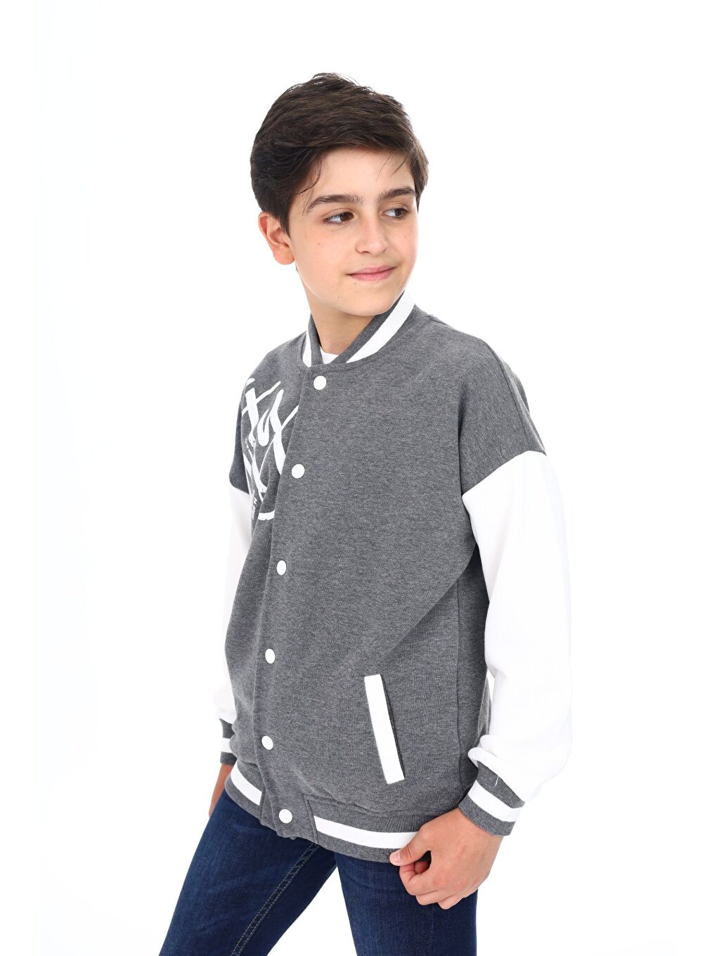 Antrasit Erkek Çocuk Baskılı Kolej Hırka-1