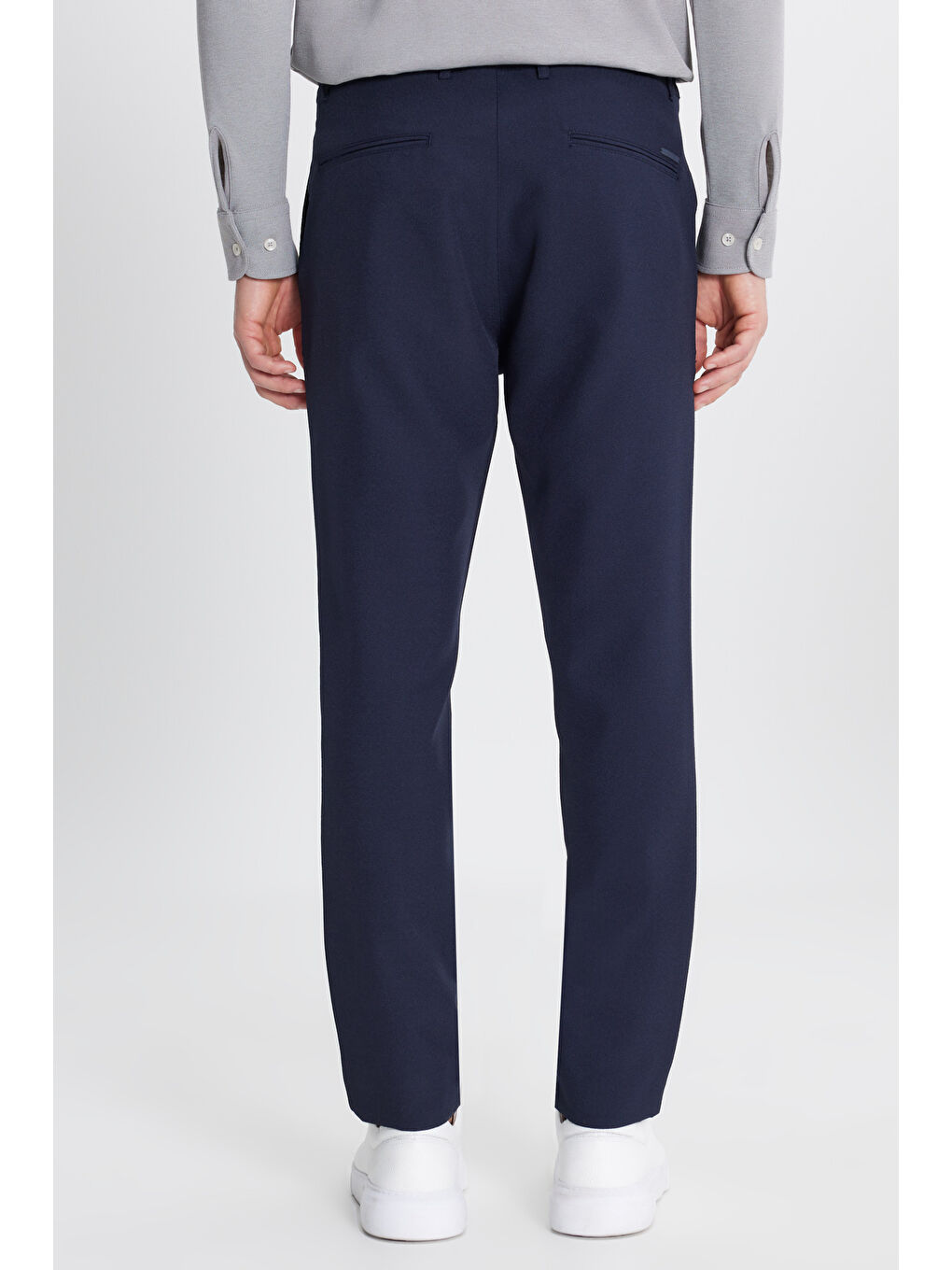 Erkek Lacivert Slim Fit Beli Bağlamalı Gofre Desenli Yan Cepli Casual Pantolon-4