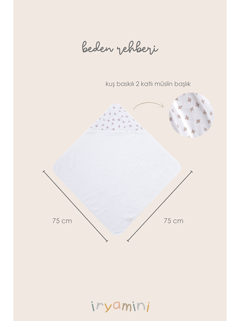 Birdie Organik Pamuk Müslin Bebek Kundak Beyaz 75x75-1