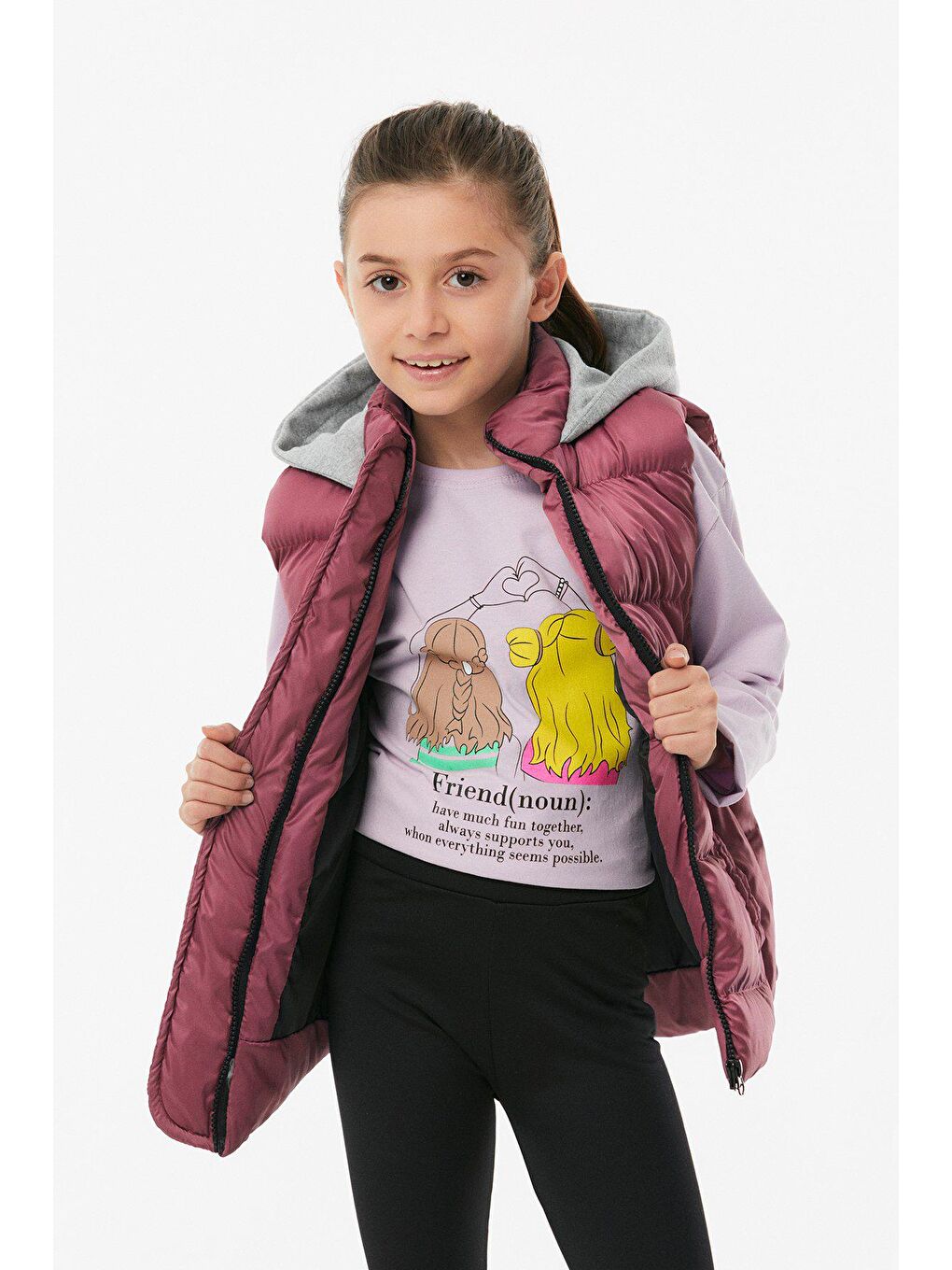 Pembe Kapüşonlu Kız Çocuk Şişme Yelek-2