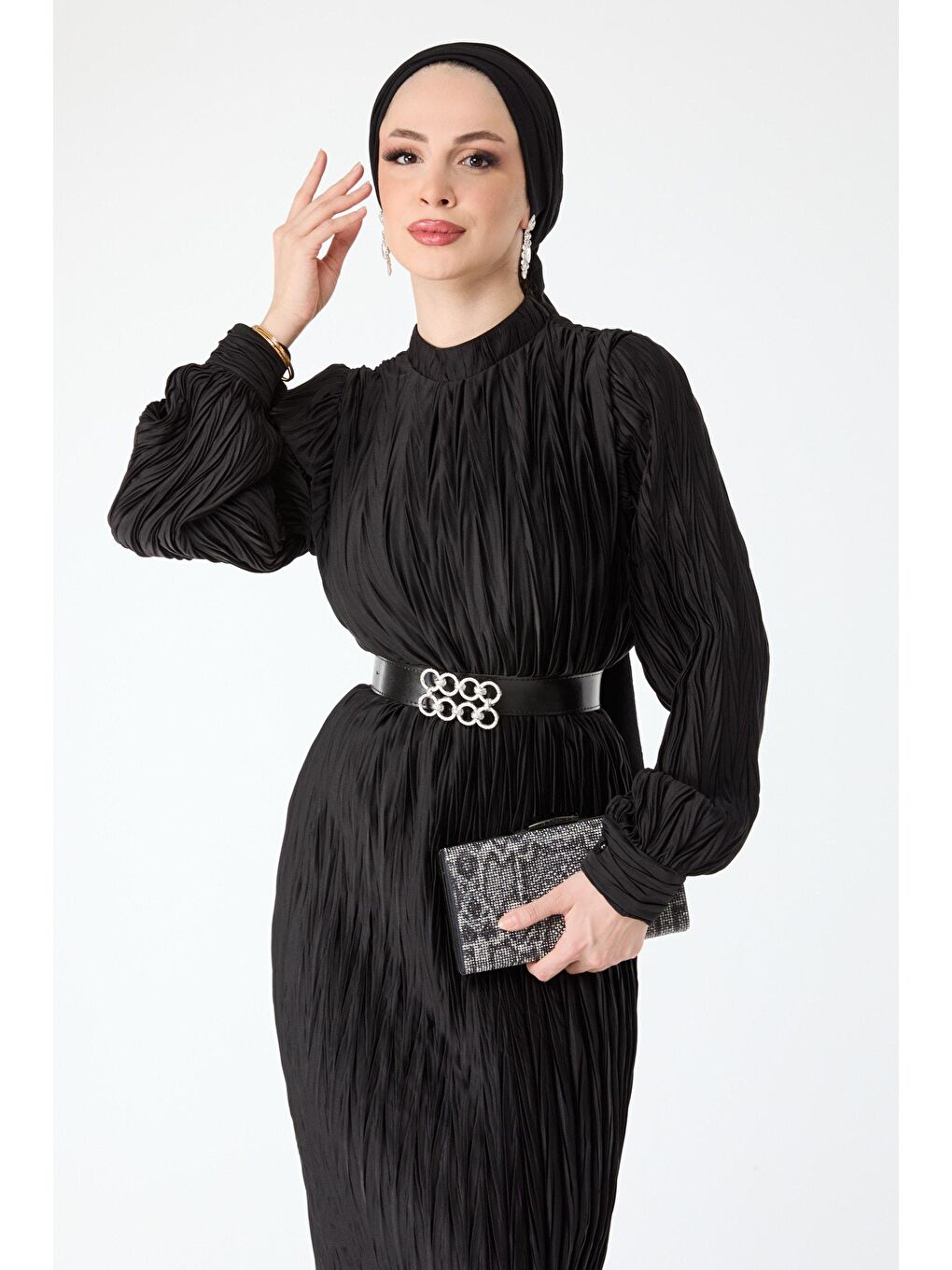 Hakim Yaka Kadın Siyah Abiye Elbise - 24398