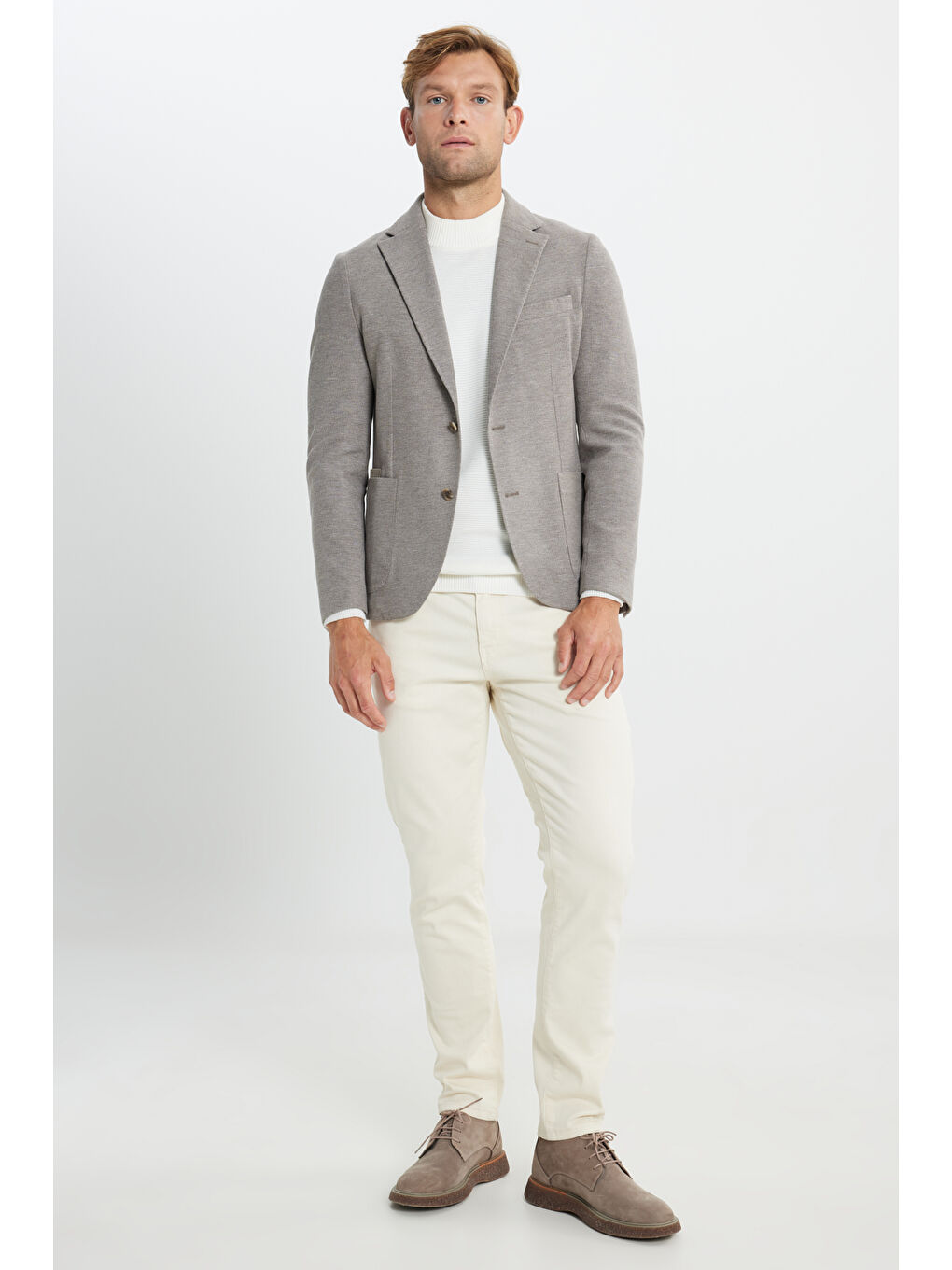 Kahverengi Erkek Açık Kahve Slim Fit Dar Kesim Mono Yaka Armürlü Torba Cepli Ceket-2