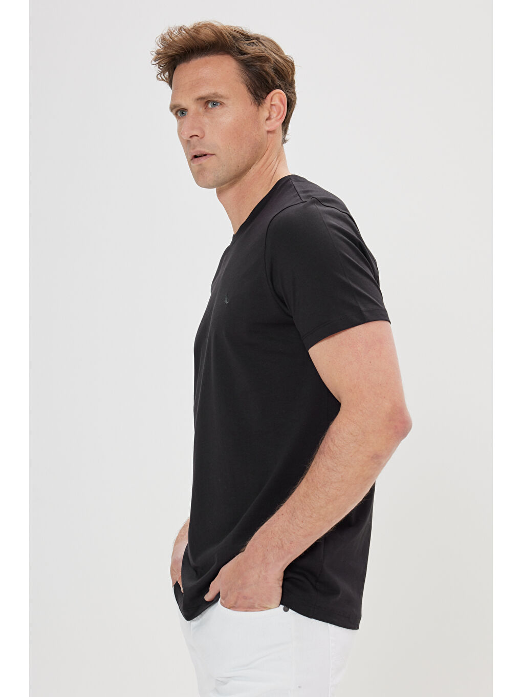 Erkek Siyah Slim Fit Dar Kesim Bisiklet Yaka Pamuklu Tişört-2